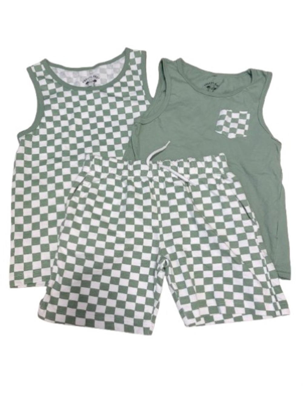 Free planet large Boys' Sage Green Checkered 3-Piece Summer Outfit Set